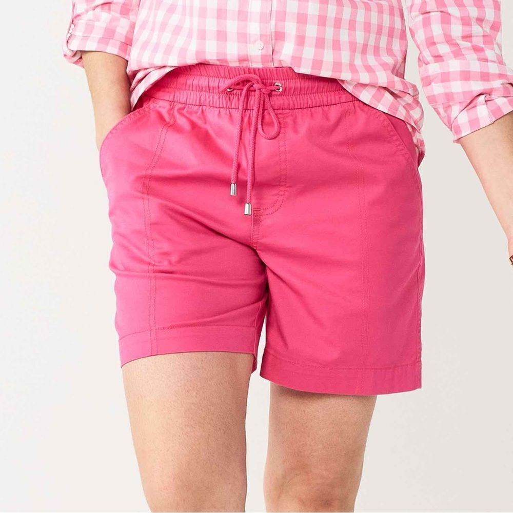 Croft & Barrow Chino Utility Shorts Pink Small Cotton‎ Twill Elastic Waist